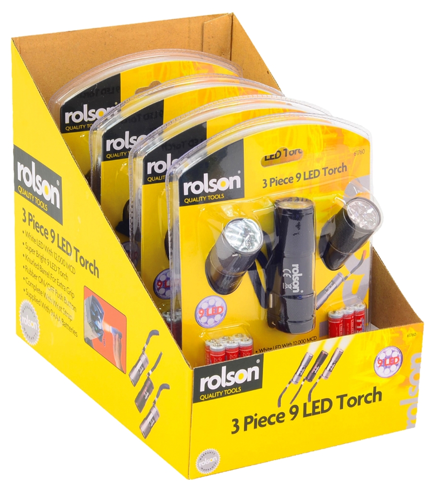 ROLSON 3pc 9 LED Aluminium Torch Set - Fairway Electrical